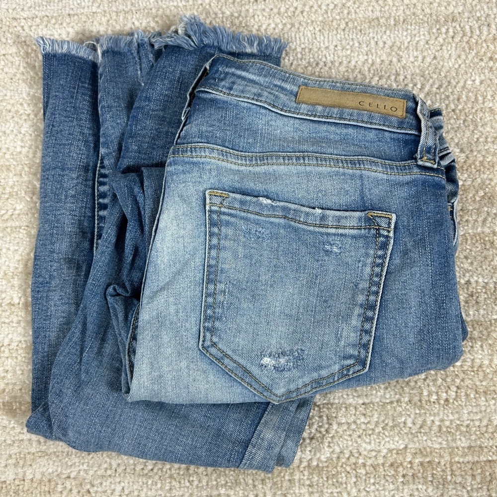 Cello Women Y2K Streetwear Distressed Skinny Jeans Blue Size 5 Frayed Hem Denim